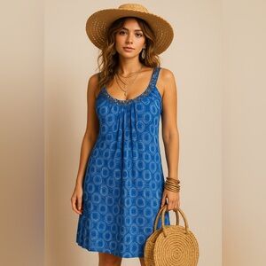 Intuitions Blue Silk‎ Dress Beaded Sheer Y2K Boho Whimsical Romantic Fairy Beach